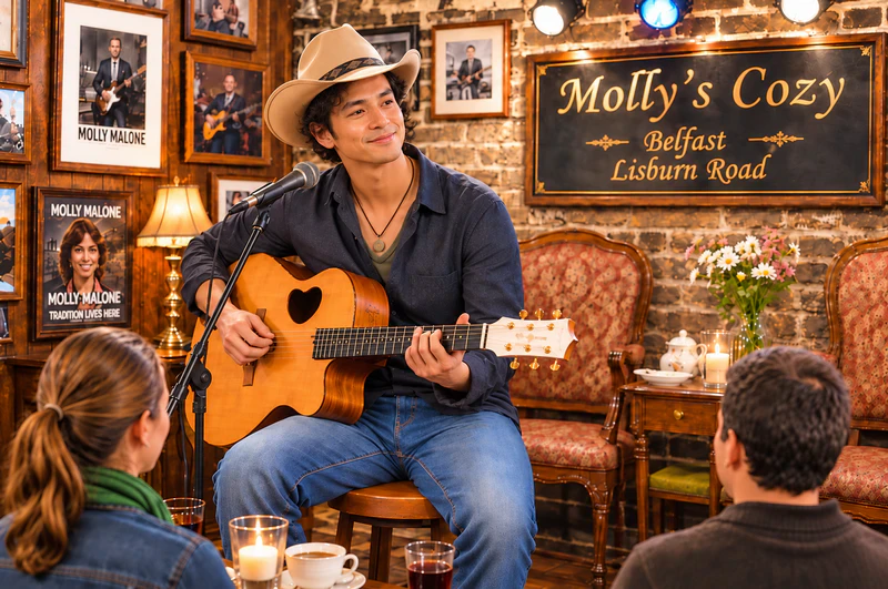 Luke Song on stage at Molly's Cozy